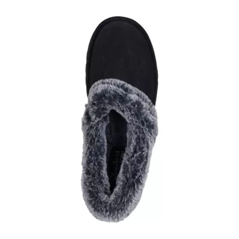 Skechers Cozy Up Womens Memory Foam Faux Fur Trim Slip-On Slippers