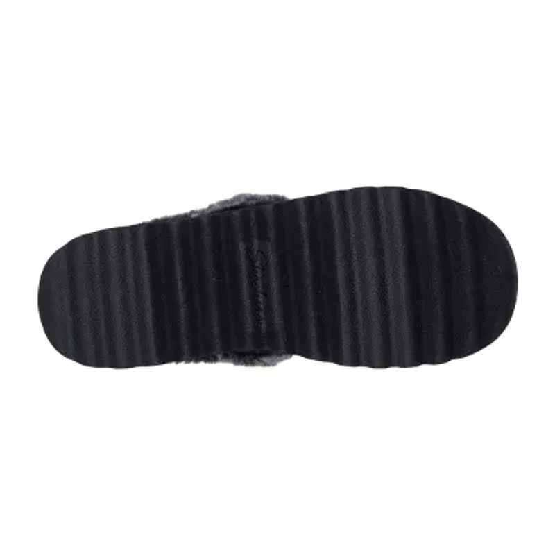 Skechers Cozy Up Womens Memory Foam Faux Fur Trim Slip-On Slippers