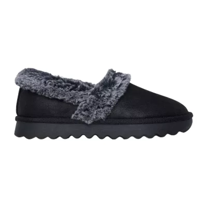 Skechers Cozy Up Womens Memory Foam Faux Fur Trim Slip-On Slippers