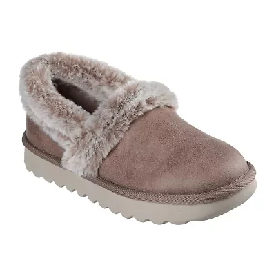 Skechers Cozy Up Womens Memory Foam Faux Fur Trim Slip-On Slippers