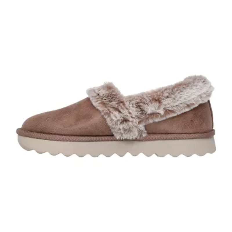 Skechers Cozy Up Womens Memory Foam Faux Fur Trim Slip-On Slippers
