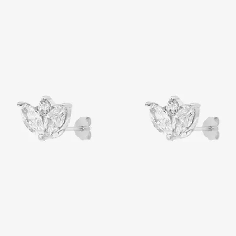 Silver Treasures White Cubic Zirconia Sterling Silver 9mm Stud Earrings