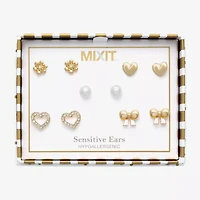 Mixit Womens Cubic Zirconia Simulated Pearl Bow Flower Heart Hypoallergenic 5 Pair Earring Set