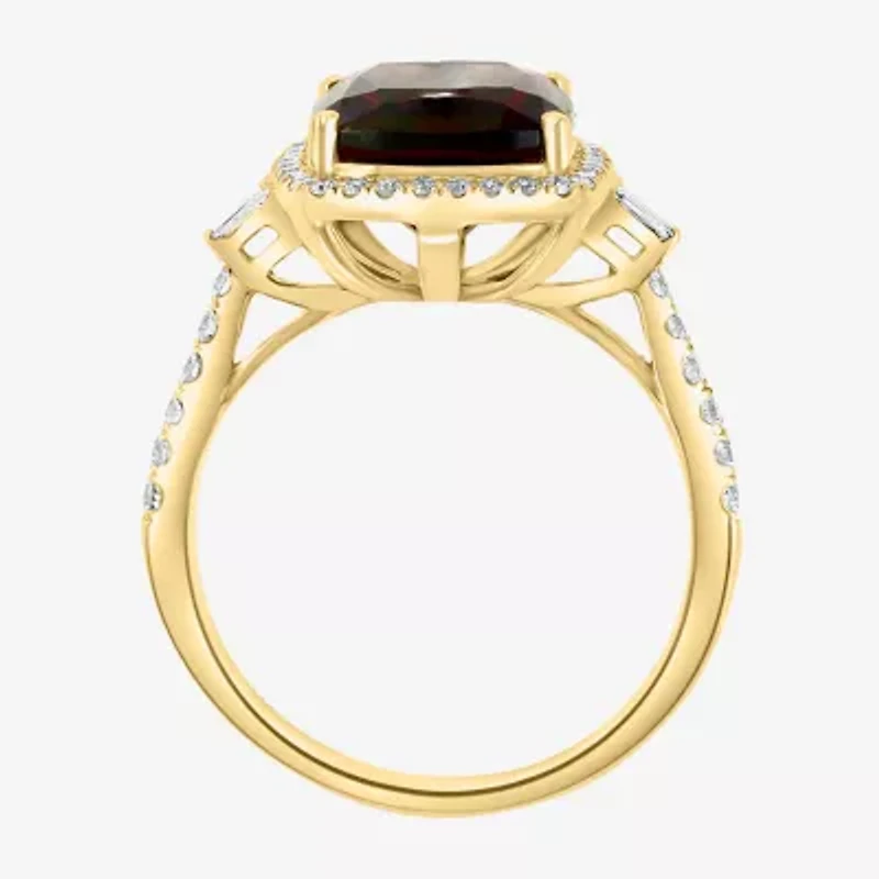 Effy Final Call Womens 1/3 CT. T.W. Genuine Red Garnet 14K Gold Halo Side Stone Cocktail Ring