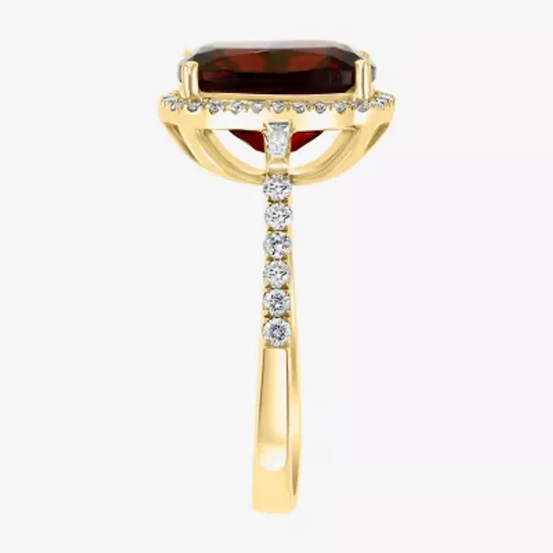 Effy Final Call Womens 1/3 CT. T.W. Genuine Red Garnet 14K Gold Halo Side Stone Cocktail Ring