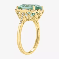 Effy Final Call Womens 1/5 CT. Genuine Green Amethyst 14K Gold Cushion Halo Side Stone Cocktail Ring