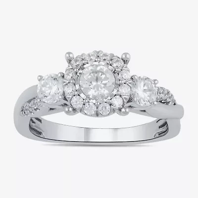 (G / I1) Womens 1 CT. T.W. Lab Grown White Diamond 10K Gold Round Halo Engagement Ring