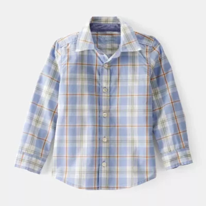 Oshkosh Toddler Boys Long Sleeve Cuffed Button-Down Shirt