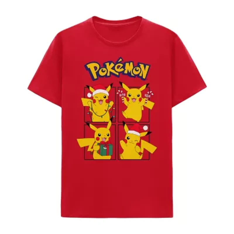 Pikachu Little & Big Kid Boys Crew Neck Short Sleeve Regular Fit Pokeman Graphic T-Shirt