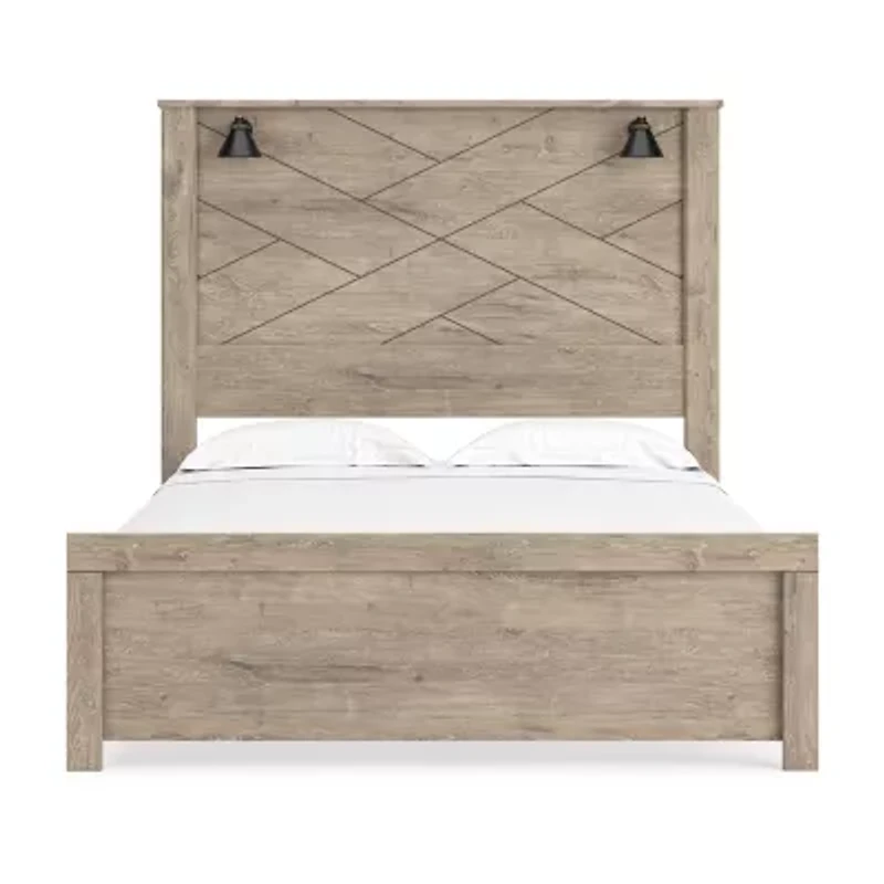 Signature Design by Ashley Senniberg Panel Bed with Sconce Lights in Light Brown