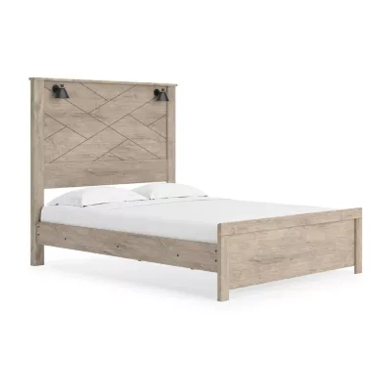 Signature Design by Ashley Senniberg Panel Bed with Sconce Lights in Light Brown