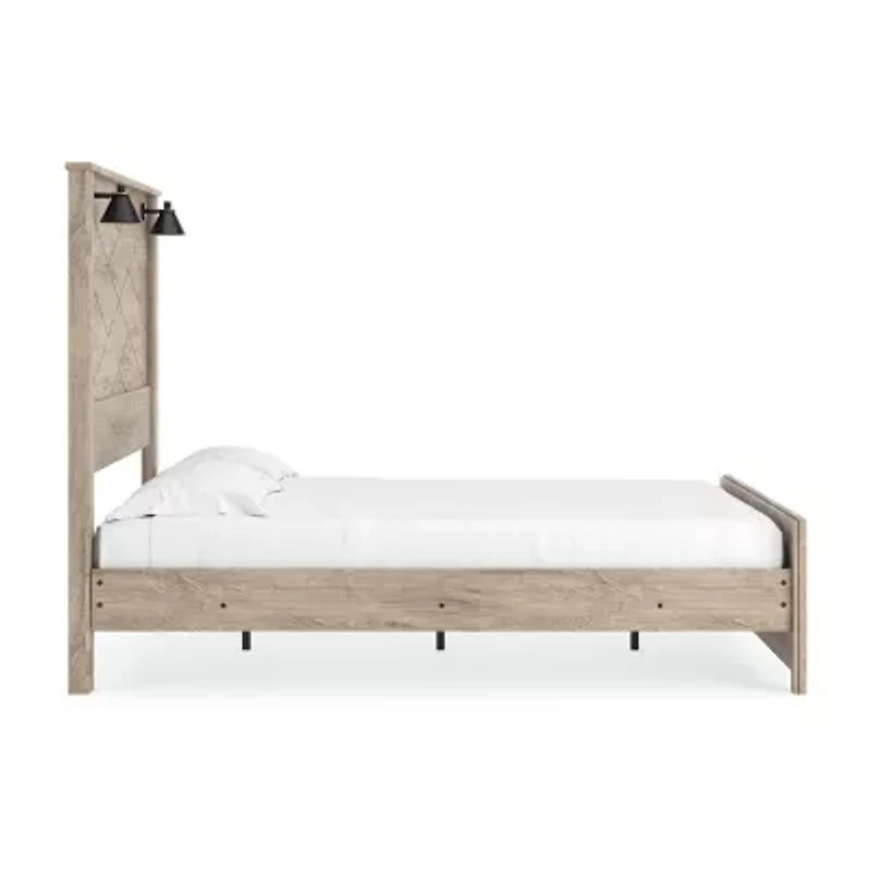 Signature Design by Ashley Senniberg Panel Bed with Sconce Lights in Light Brown