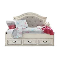 Signature Design by Ashley Realyn Twin Upholstered Daybed with 1 Large Storage Drawer in Chipped White