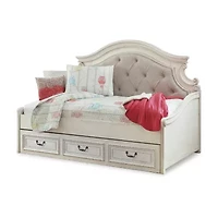 Signature Design by Ashley Realyn Twin Upholstered Daybed with 1 Large Storage Drawer in Chipped White