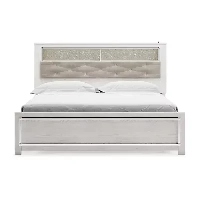 Signature Design by Ashley Altyra Panel Bed with Upholstered Bookcase Headboard in White