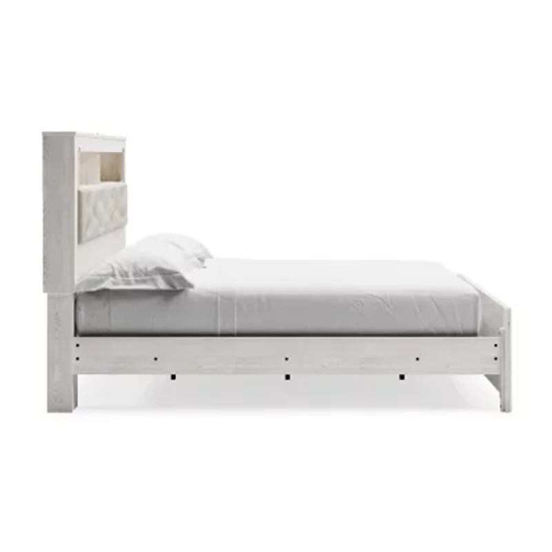 Signature Design by Ashley Altyra Panel Bed with Upholstered Bookcase Headboard in White