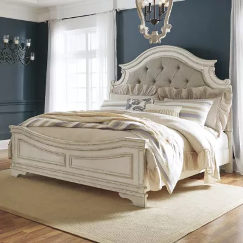 Signature Design by Ashley Realyn Upholstered Panel Bed Chipped White