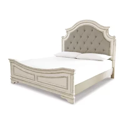Signature Design by Ashley Realyn Upholstered Panel Bed Chipped White