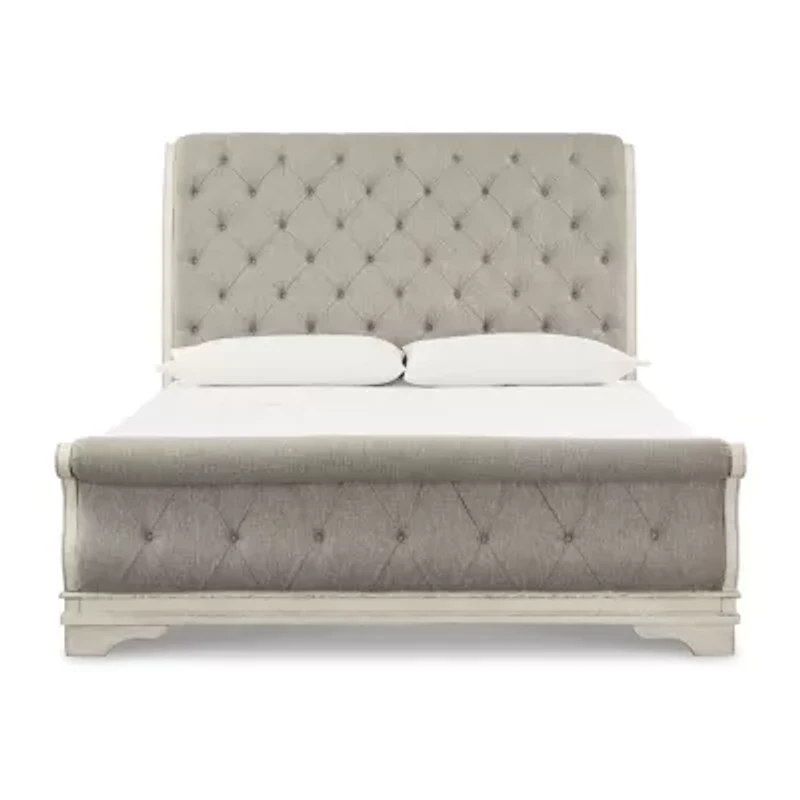 Signature Design by Ashley Realyn Upholstered Sleigh Bed Chipped White