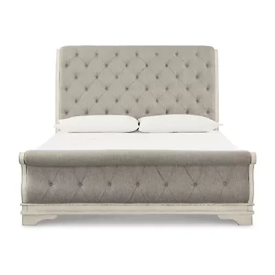 Signature Design by Ashley Realyn Upholstered Sleigh Bed Chipped White