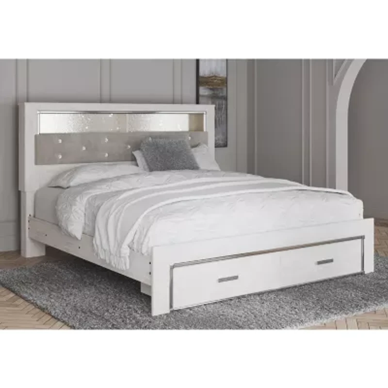 Signature Design by Ashley Altyra Upholstered Bookcase Bed with 2 Storage Drawers in White