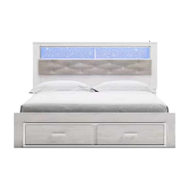 Signature Design by Ashley Altyra Upholstered Bookcase Bed with 2 Storage Drawers in White