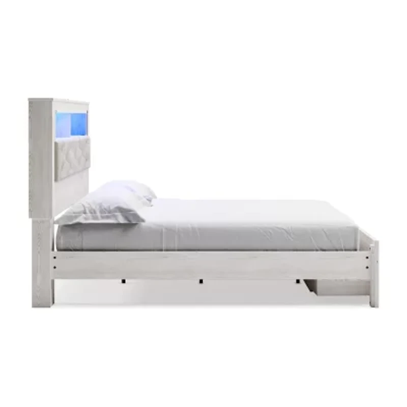 Signature Design by Ashley Altyra Upholstered Bookcase Bed with 2 Storage Drawers in White