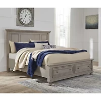Signature Design by Ashley Lettner Panel Bed with 2 Storage Drawers Light Gray