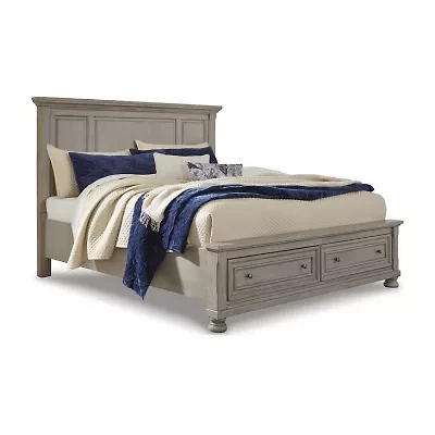 Signature Design by Ashley Lettner Panel Bed with 2 Storage Drawers Light Gray