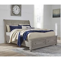 Signature Design by Ashley Lettner Sleigh Bed with 2 Storage Drawers Light Gray