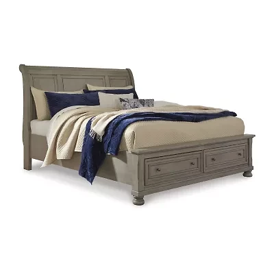 Signature Design by Ashley Lettner Sleigh Bed with 2 Storage Drawers Light Gray