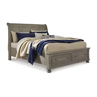 Signature Design by Ashley Lettner Sleigh Bed with 2 Storage Drawers Light Gray