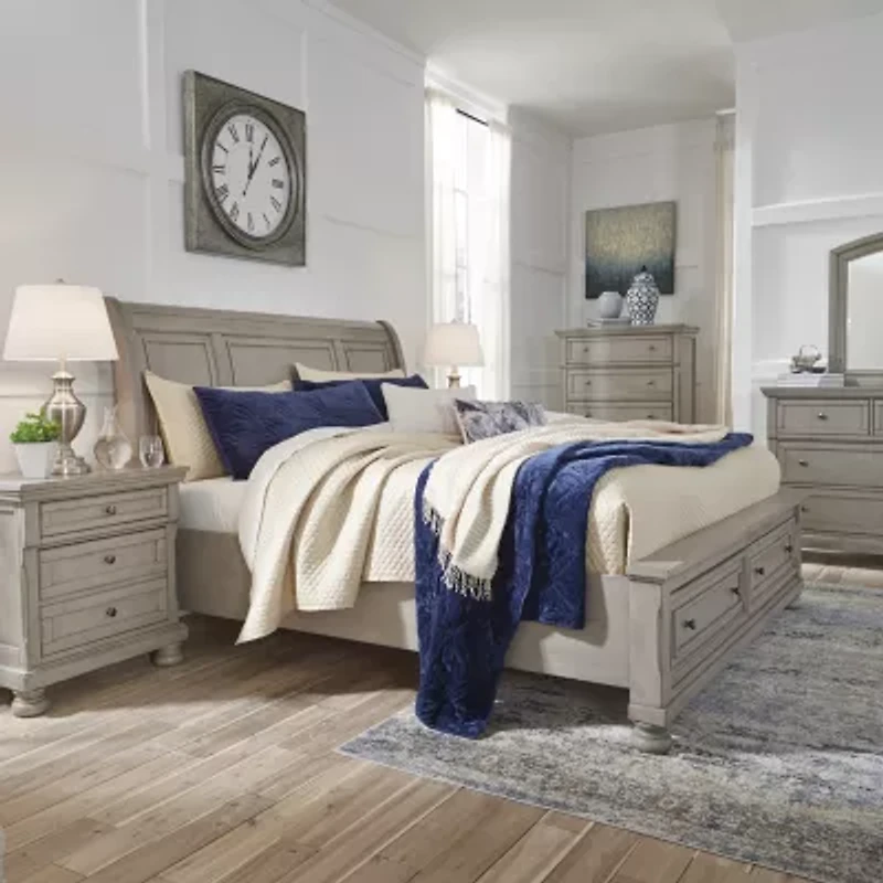 Signature Design by Ashley Lettner Sleigh Bed with 2 Storage Drawers Light Gray