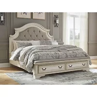 Signature Design by Ashley Realyn Upholstered Panel Bed with 2 Storage Drawers Chipped White