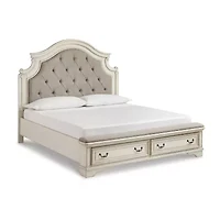 Signature Design by Ashley Realyn Upholstered Panel Bed with 2 Storage Drawers Chipped White