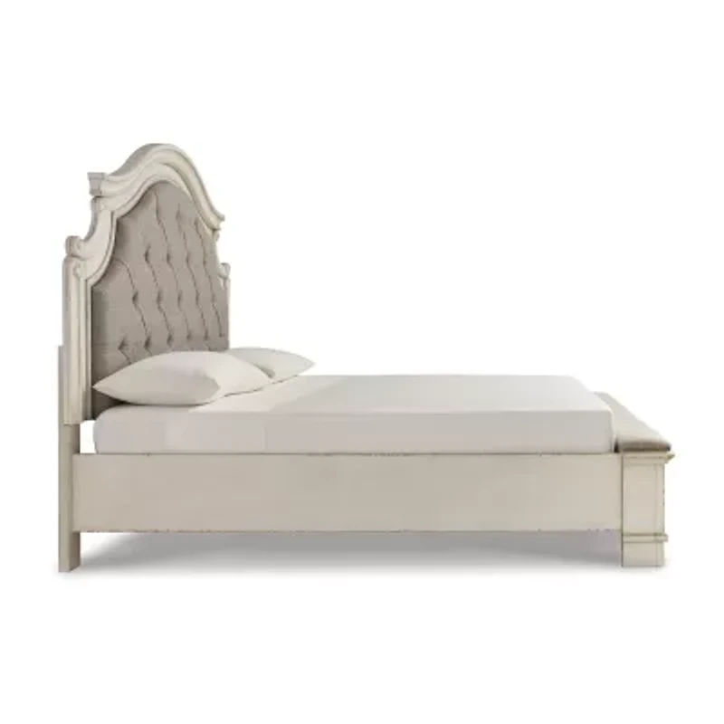 Signature Design by Ashley Realyn Upholstered Panel Bed with 2 Storage Drawers Chipped White