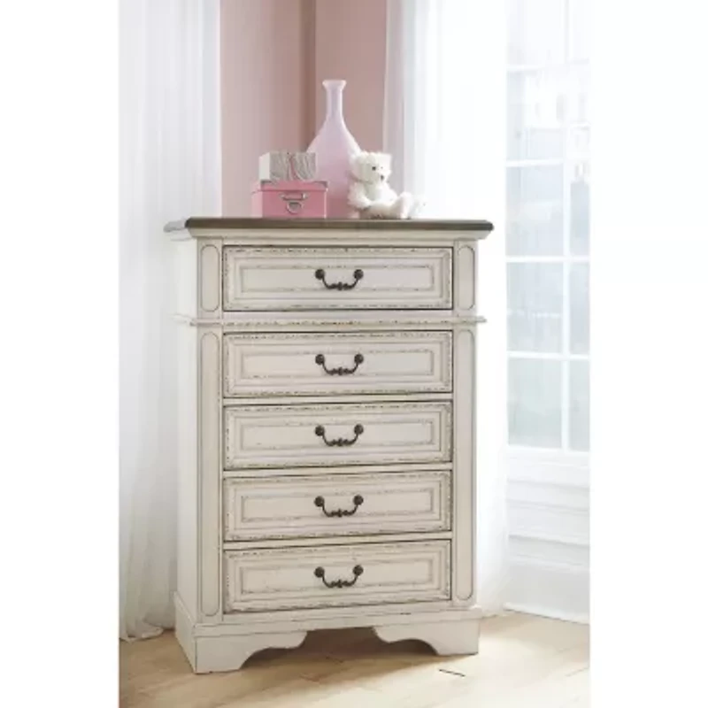 Signature Design by Ashley Realyn Youth 48" 5-Drawer Chest of Drawers in Chipped White