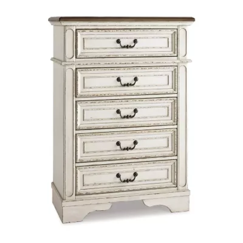 Signature Design by Ashley Realyn Youth 48" 5-Drawer Chest of Drawers in Chipped White