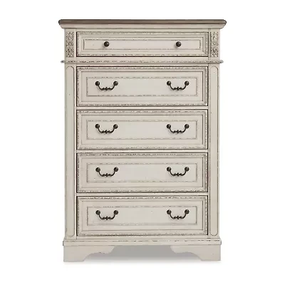 Signature Design by Ashley Realyn 5-Drawer Chest of Drawers in Chipped White
