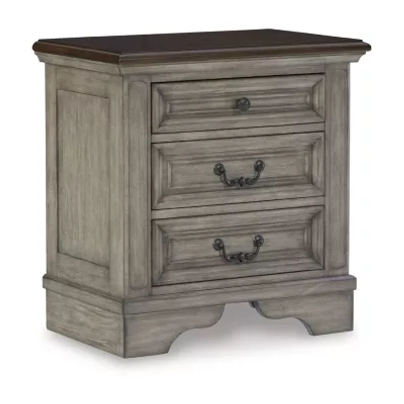Signature Design by Ashley Lodenbay 27" 3-Drawer Charging Nightstand in Antique Gray