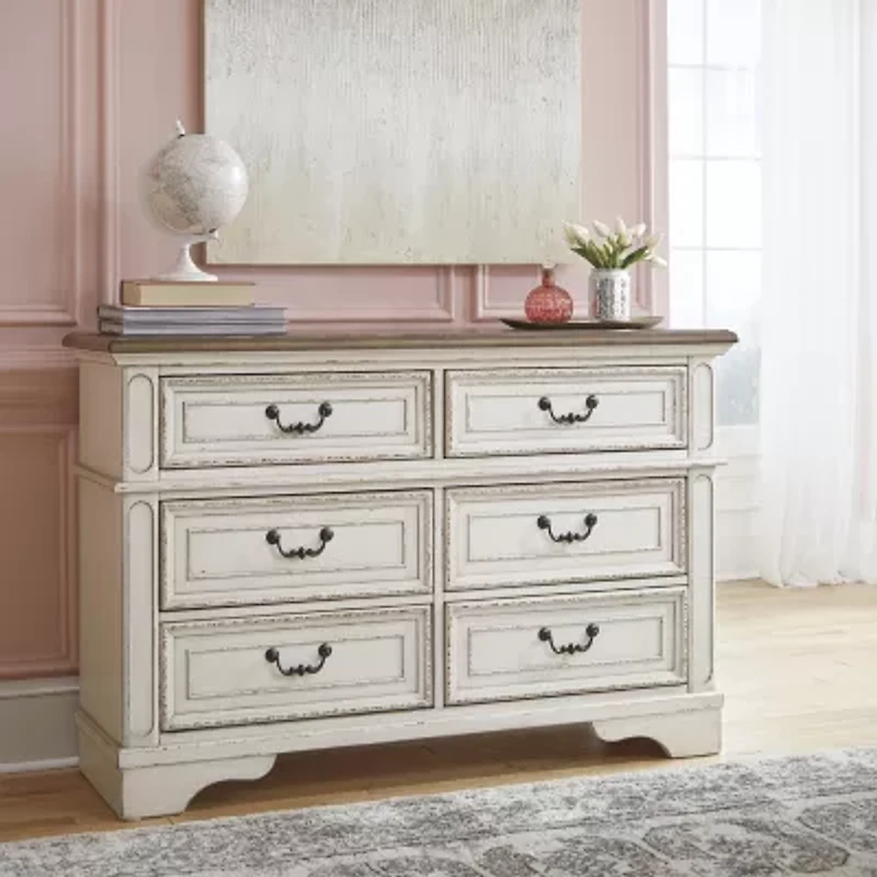 Signature Design by Ashley Realyn Youth 36" 6-Drawer Dresser in Chipped White