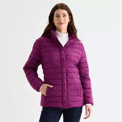 St. John's Bay Womens Adaptive Hooded Easy-on + Easy-off Midweight Puffer Jacket
