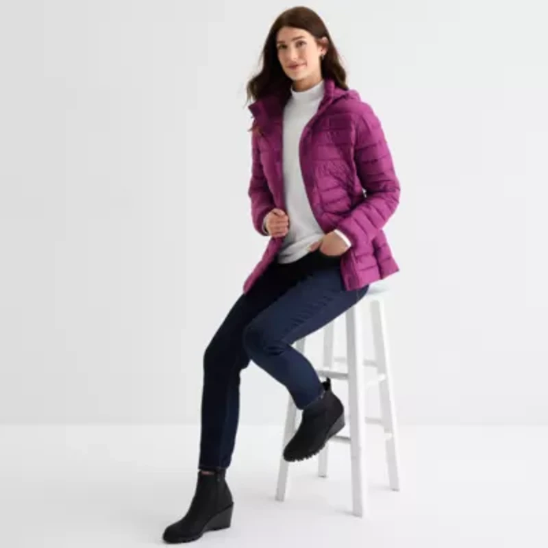 St. John's Bay Womens Adaptive Hooded Easy-on + Easy-off Midweight Puffer Jacket