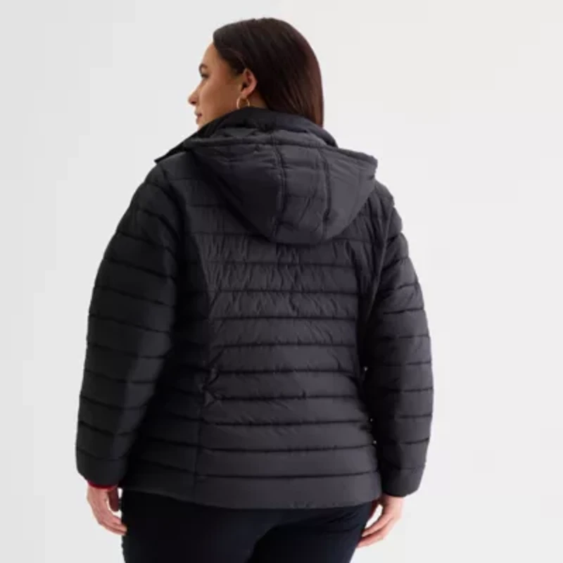 St. John's Bay Womens Plus Adaptive Hooded Easy-on + Easy-off Midweight Puffer Jacket