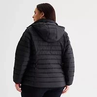 St. John's Bay Womens Plus Adaptive Hooded Easy-on + Easy-off Midweight Puffer Jacket