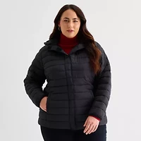 St. John's Bay Womens Plus Adaptive Hooded Easy-on + Easy-off Midweight Puffer Jacket