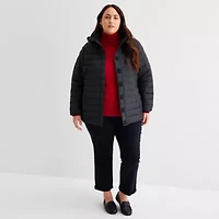 St. John's Bay Womens Plus Adaptive Hooded Easy-on + Easy-off Midweight Puffer Jacket