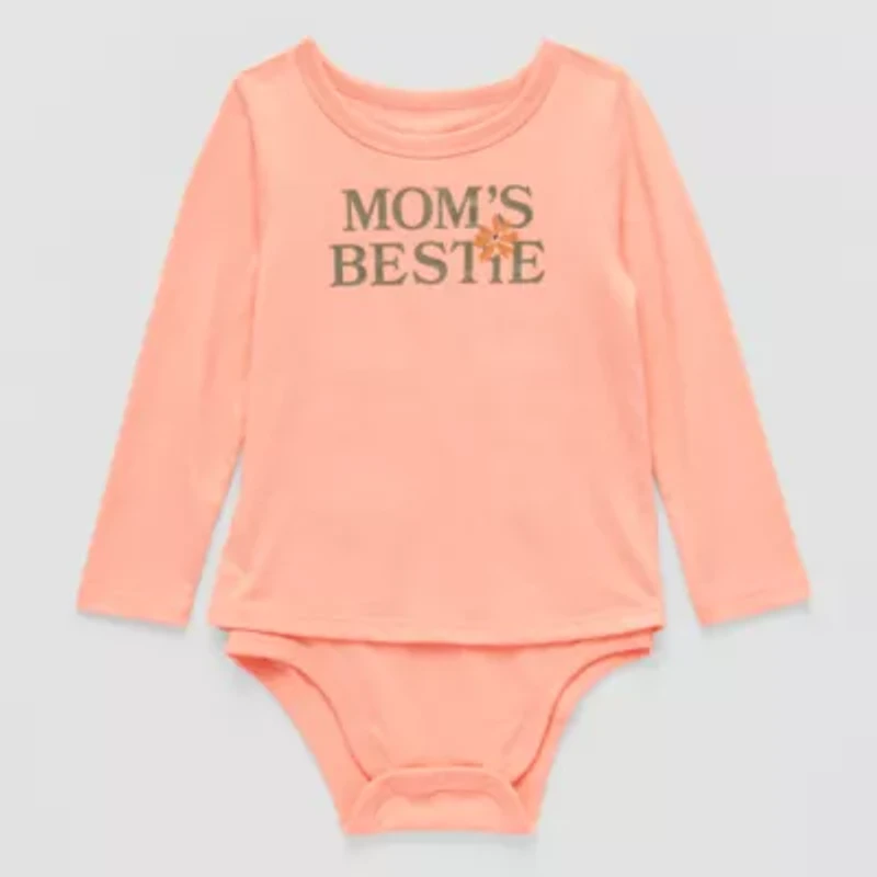 Okie Dokie Toddler Girls Bodysuit Closure U Neck Long Sleeve