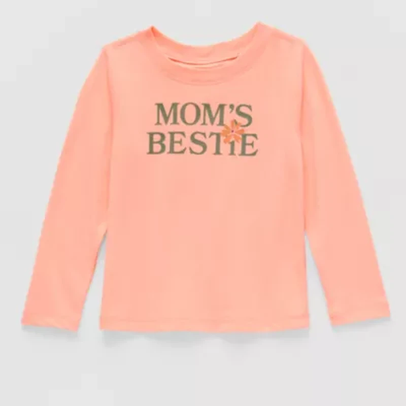 Okie Dokie Toddler Girls Round Neck Long Sleeve Adaptive Regular Fit Graphic T-Shirt