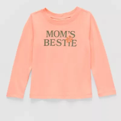 Okie Dokie Toddler Girls Round Neck Long Sleeve Adaptive Regular Fit Graphic T-Shirt